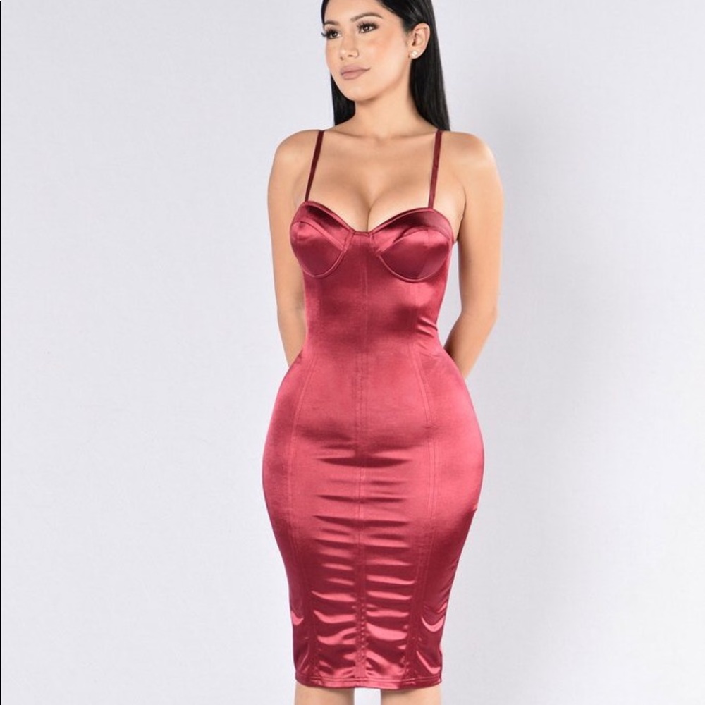Burgundy Satin Form fitted dress- size S