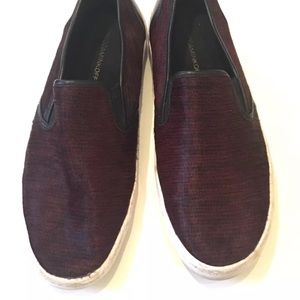 Rebecca Minkoff Sz 8.5 faux fur Burgundy slip ons