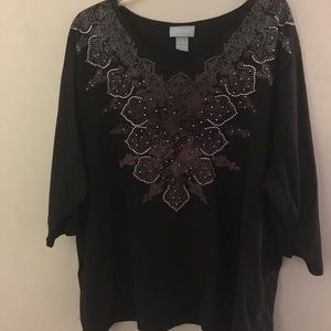 Awesome Vintage appliqué T-shirt 3/4 sleeve 2X