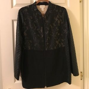 Chico’s faux leather and lace jacket.