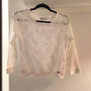 Long sleeve white lace top