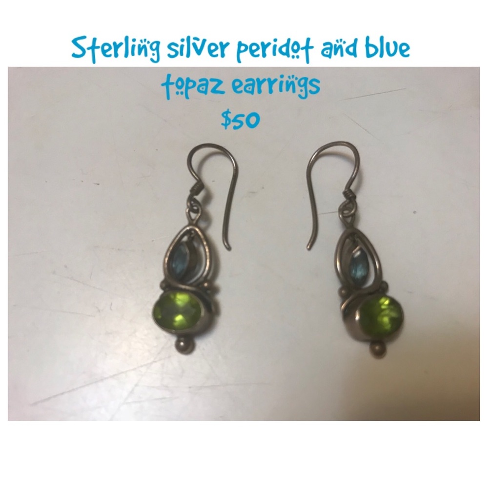 Peridot and blue topaz set in sterling silver