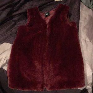 Burgundy faux fur vest