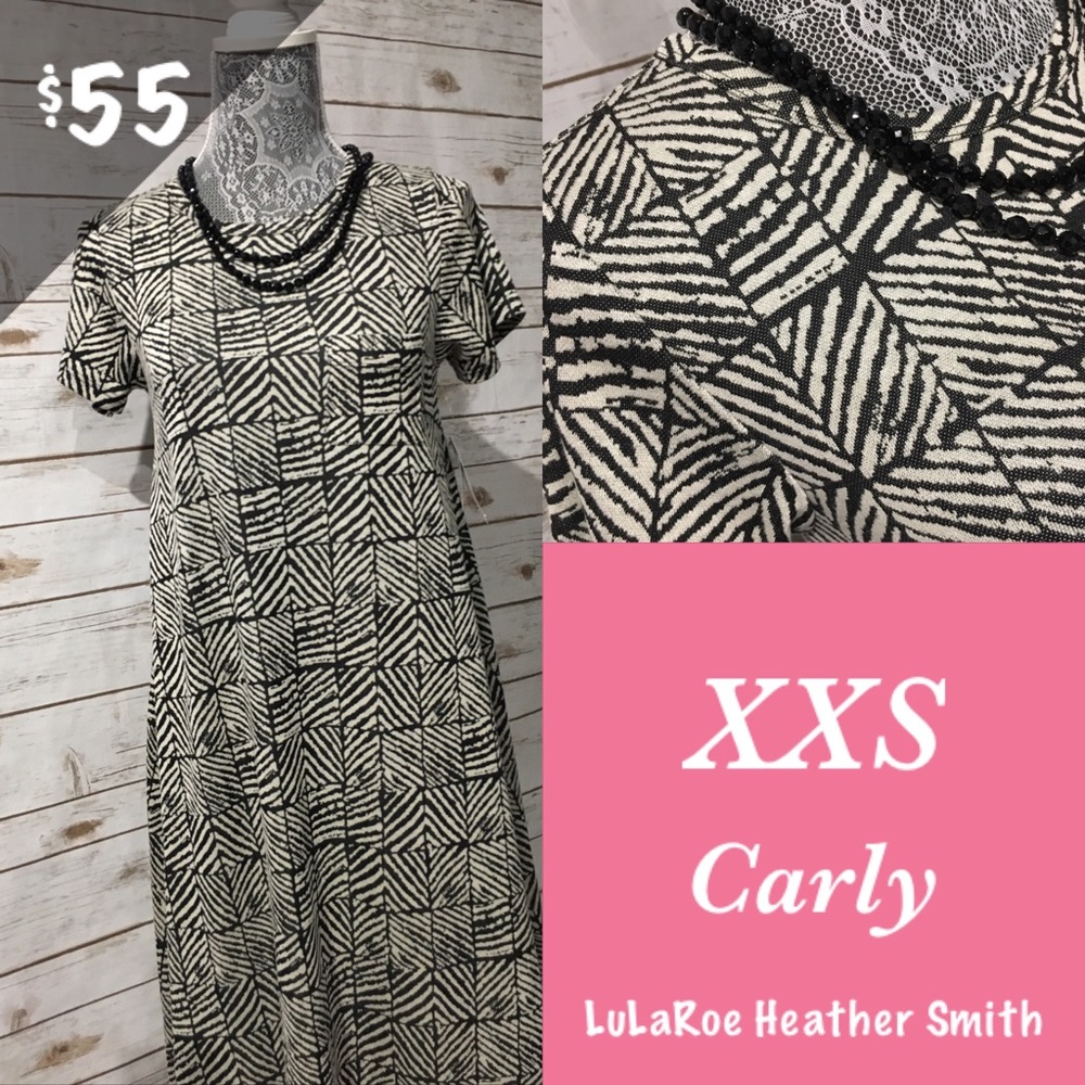 LuLaRoe Carly dress, black and light gray, xxs