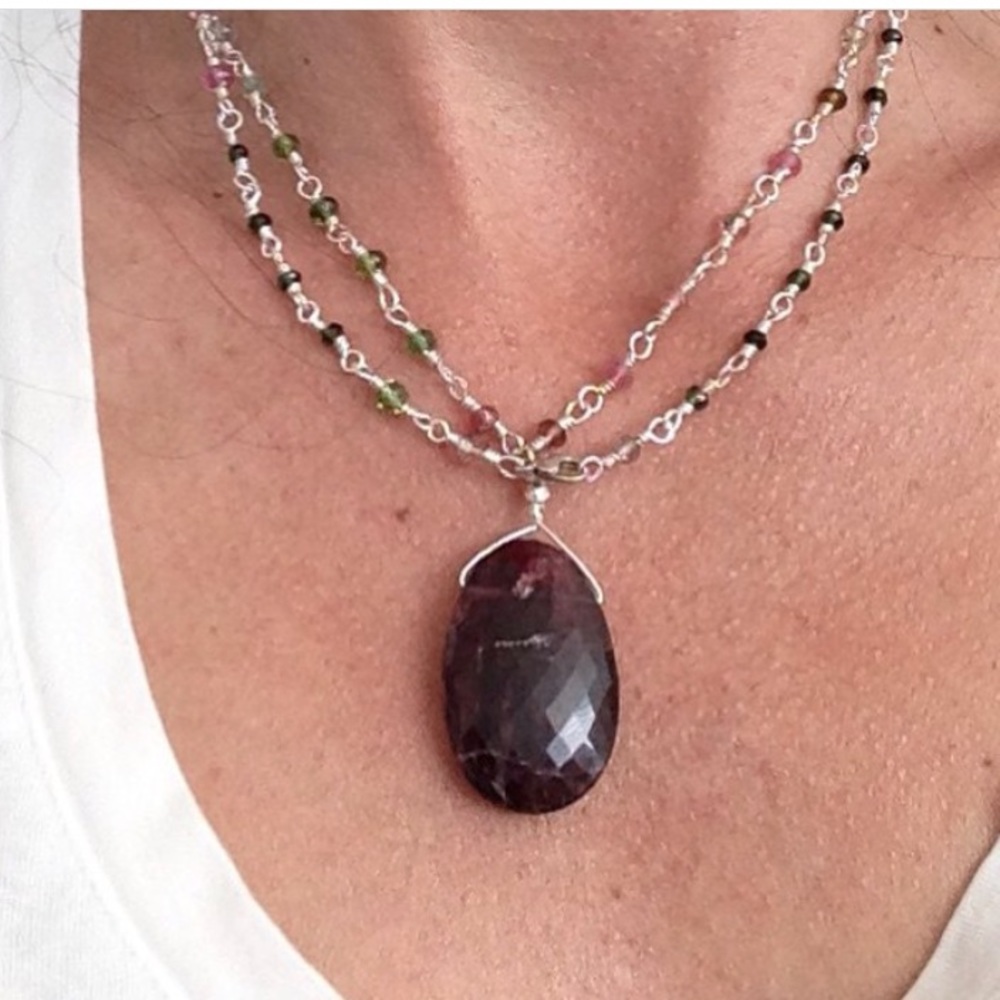 SS 32” Multi Tourmaline Handmade Rosary Pendant