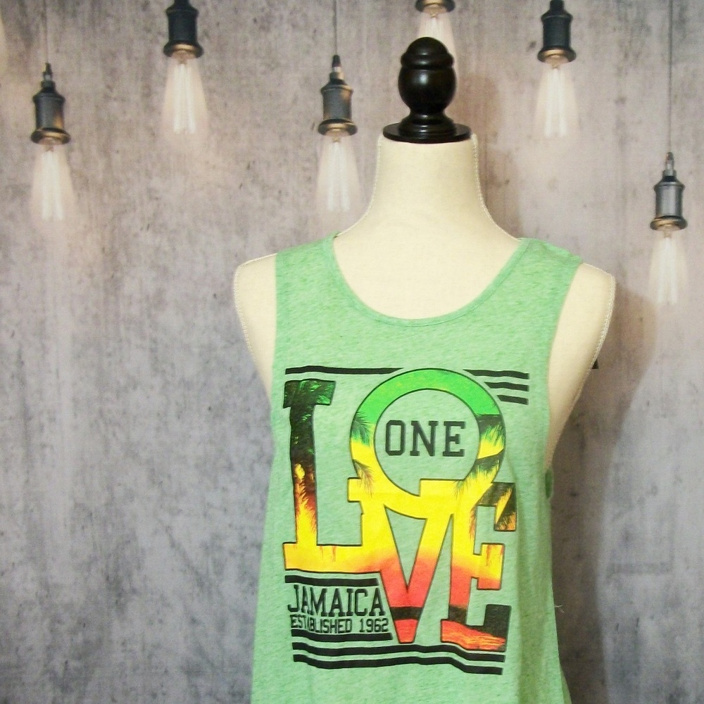 Green Sun Kissed Island One Love Graphic tank top