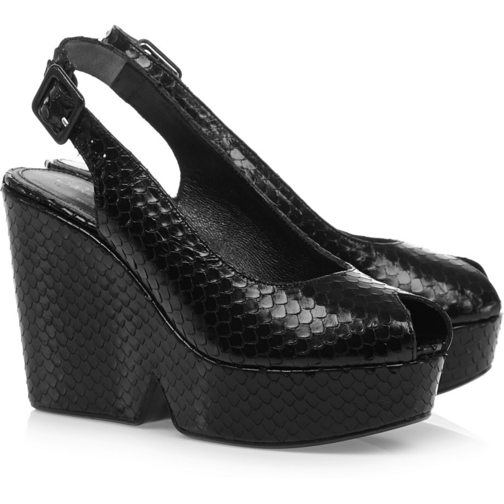 robert clergerie snake effect leather wedges