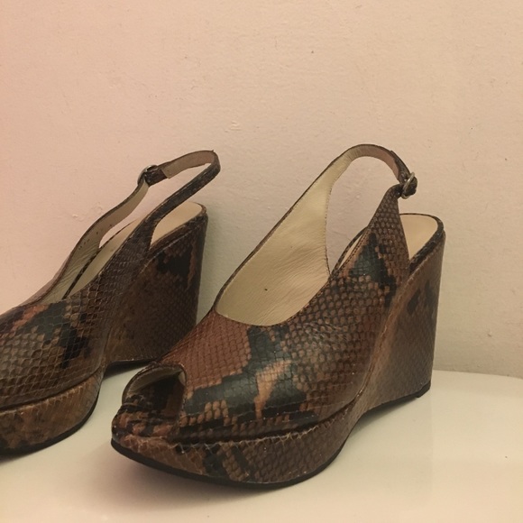 robert clergerie snake effect leather wedges - Picture 3 of 4