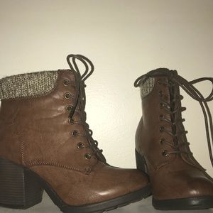 Brown high heel boots