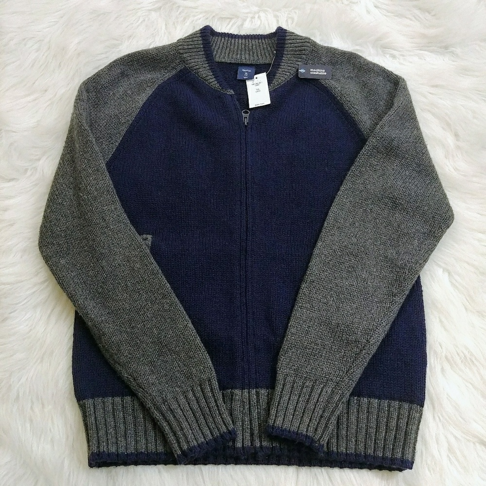 GAP Kids Boys XL Zip Up Sweater Navy Gray