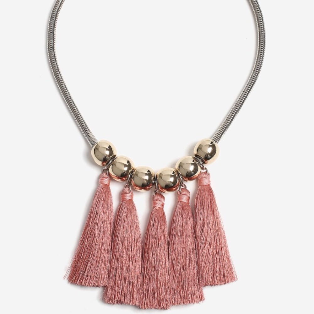 Pink tassel and ball necklace