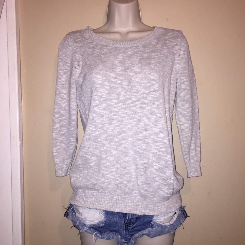 Sweater | 3/4 Length Light Gray Knit
