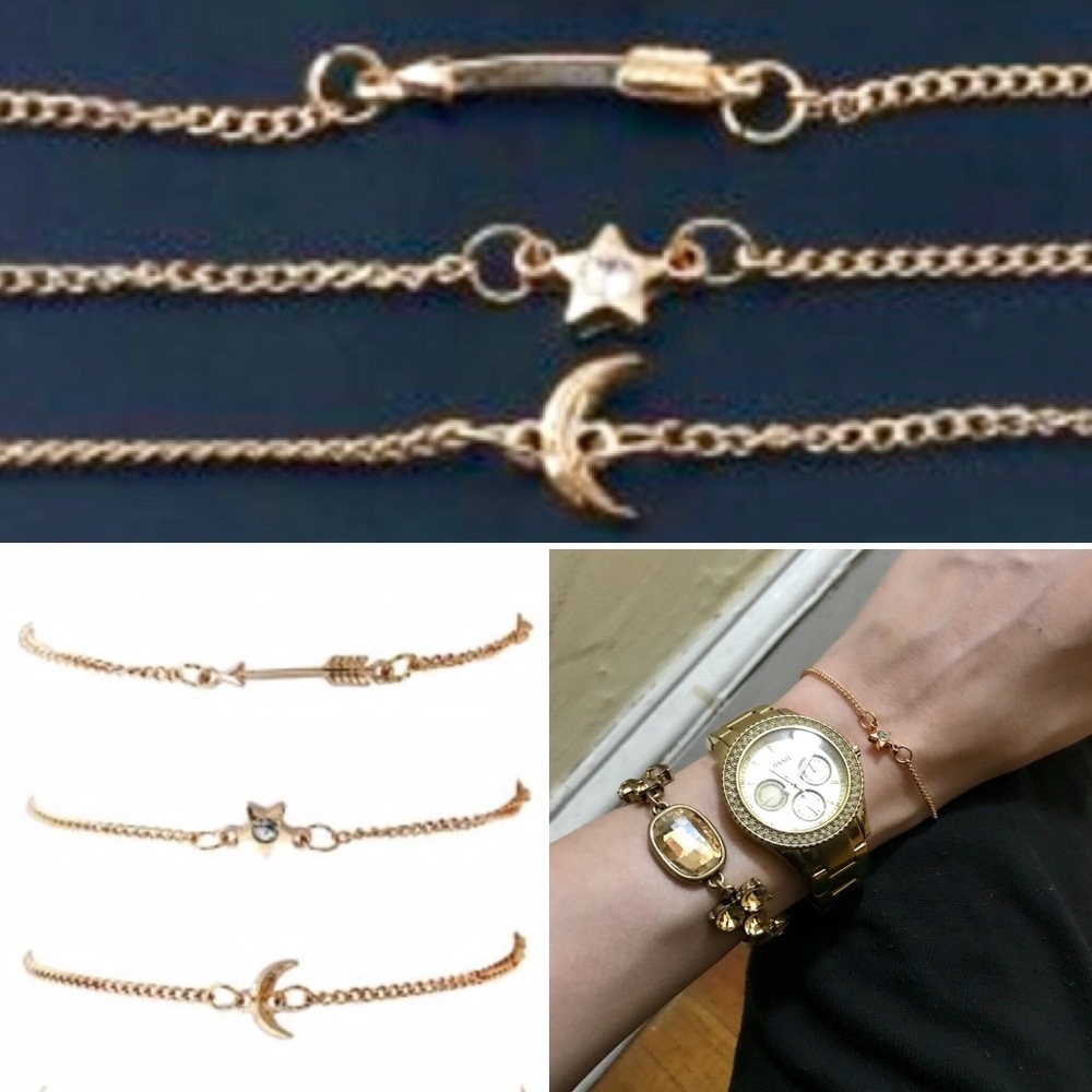Moon, Star and Arrow Adjustable Bracelet Trio