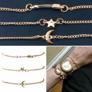 Moon, Star and Arrow Adjustable Bracelet Trio
