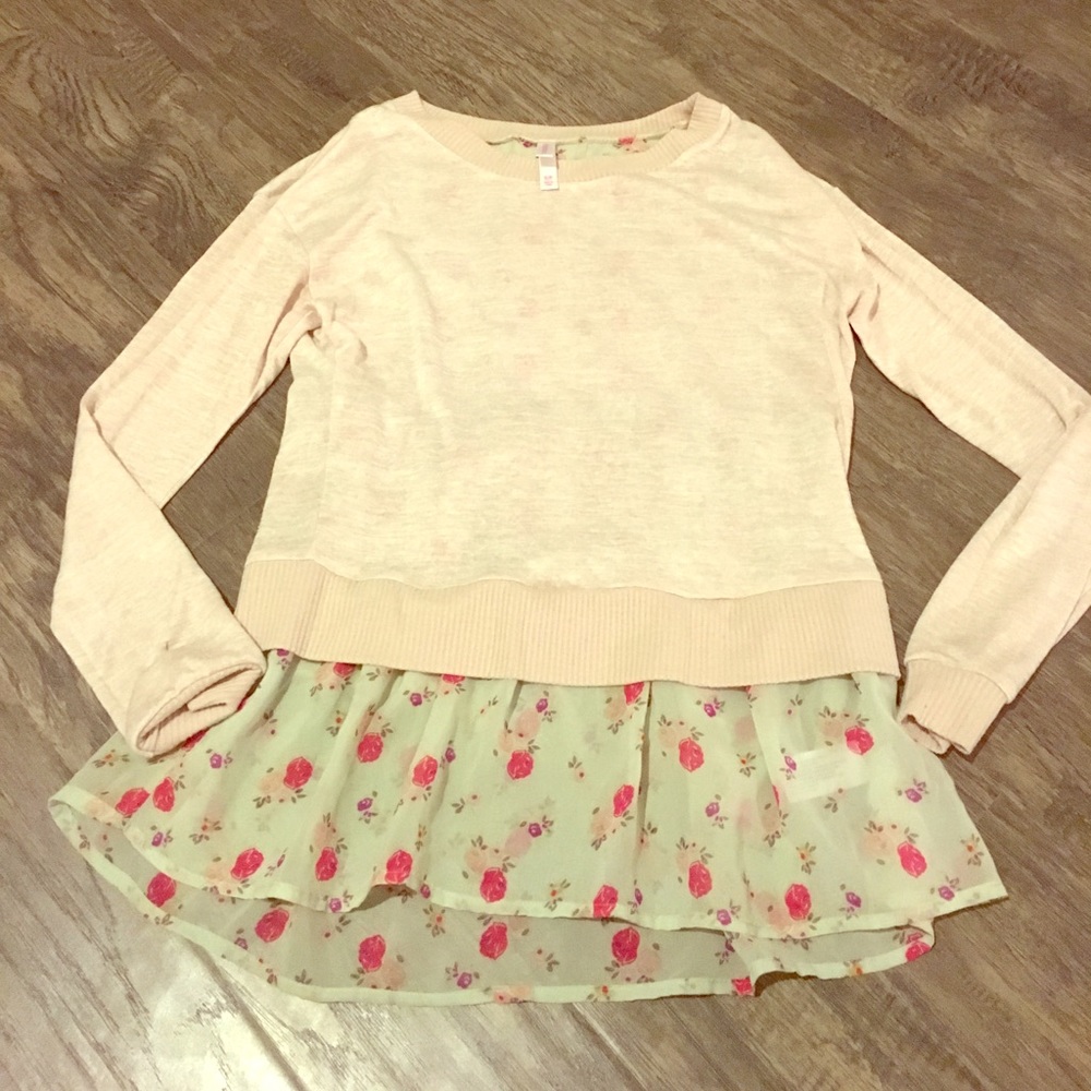Sweater with Attached Floral Blouse