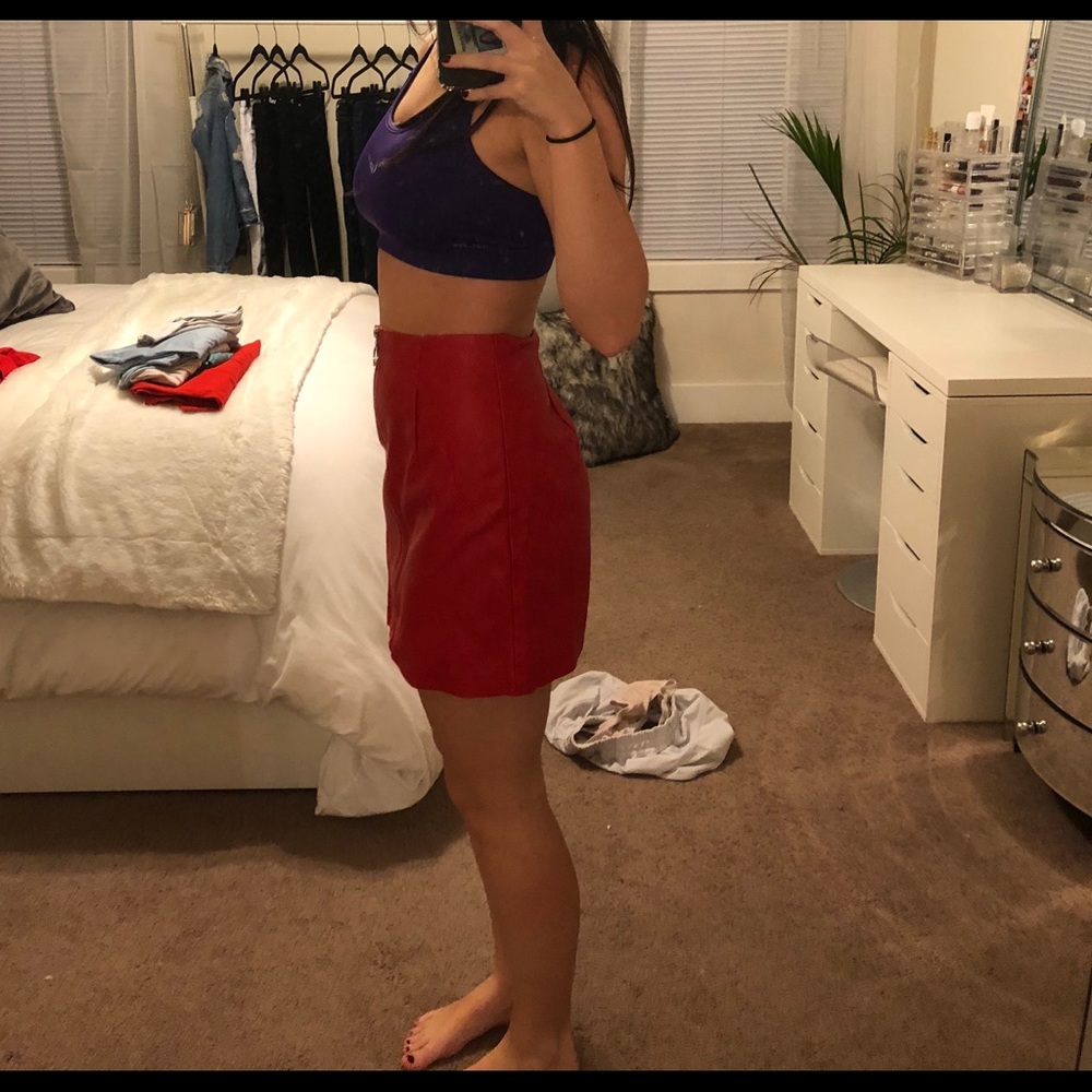 Red faux leather skirt