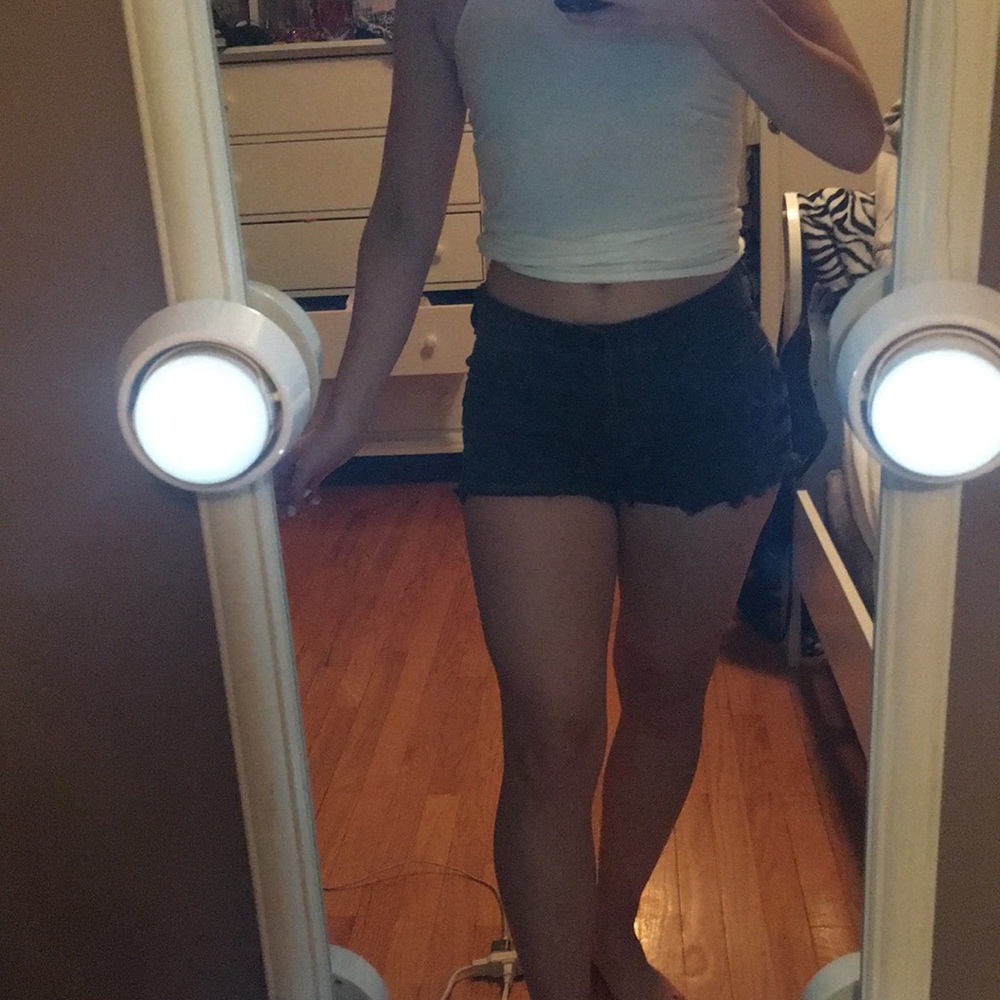 Express black distressed jean shorts