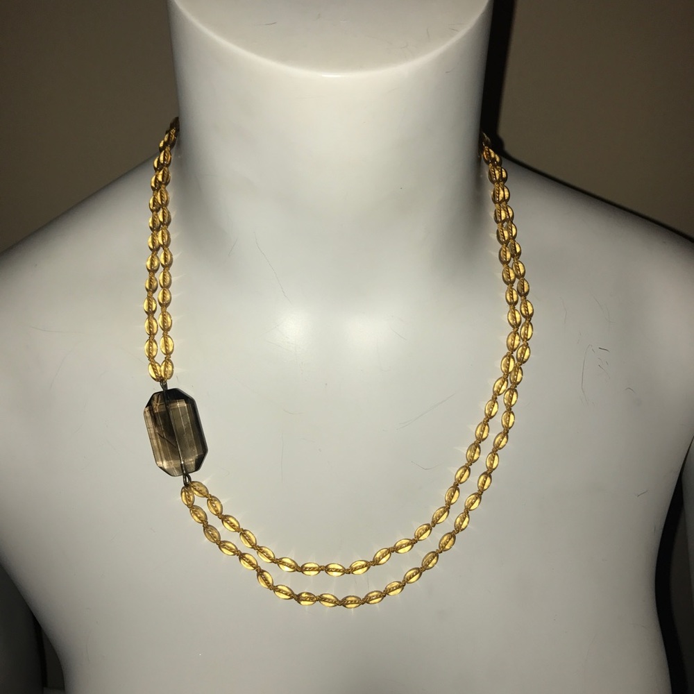 Asymmetrical citrine and smokey quarts necklace