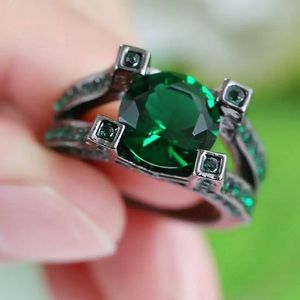 Emerald Simulated Gemstone Black Ring Gem May Birthday Birthstone