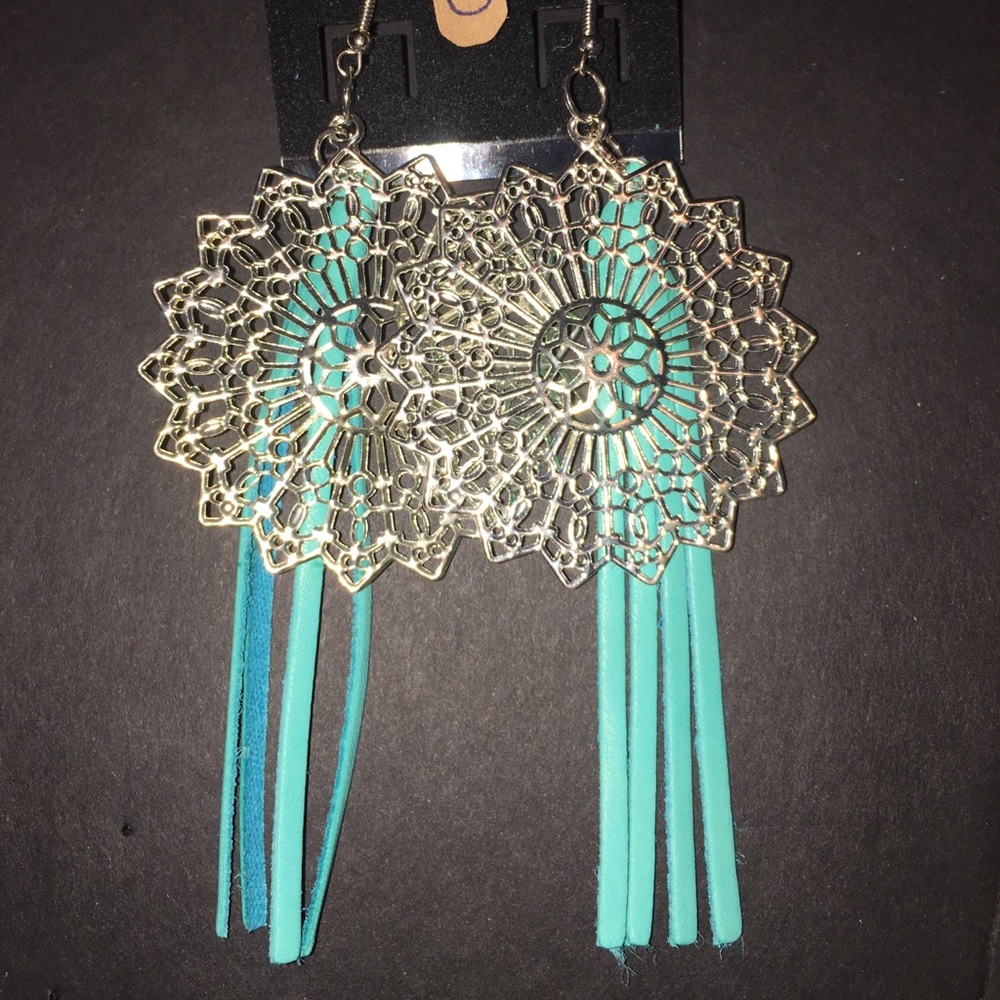 Leather Fringe Earrings with Silver Look Accent