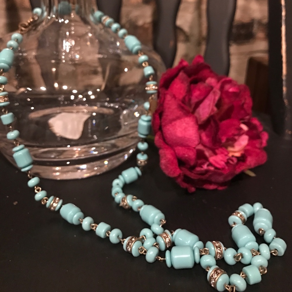 J. Crew Blue Bead & Rhinestone Longline Necklace