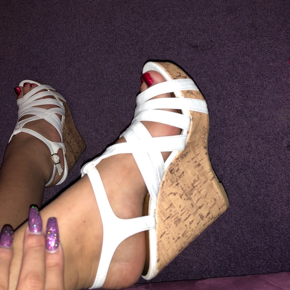 White and Wooden wedge shoes
