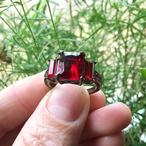 Ruby Simulated Gemstone Black Ring Gem July Birthday Birthstone