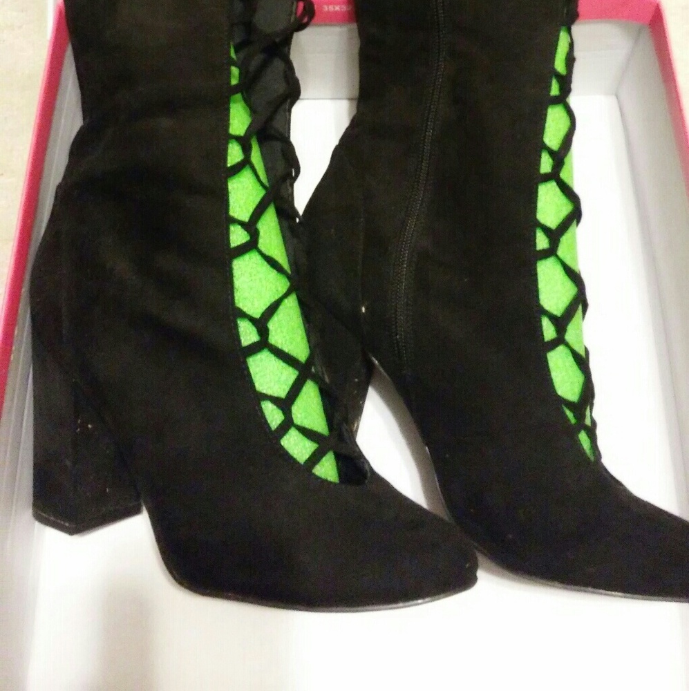Just Fab black suede lace up knee boots