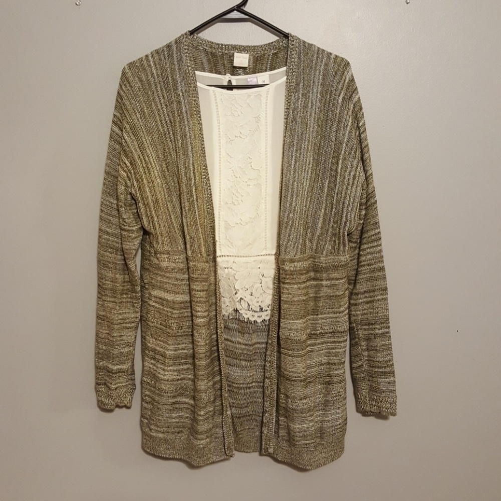 Women's Olive Green and White Cardigan