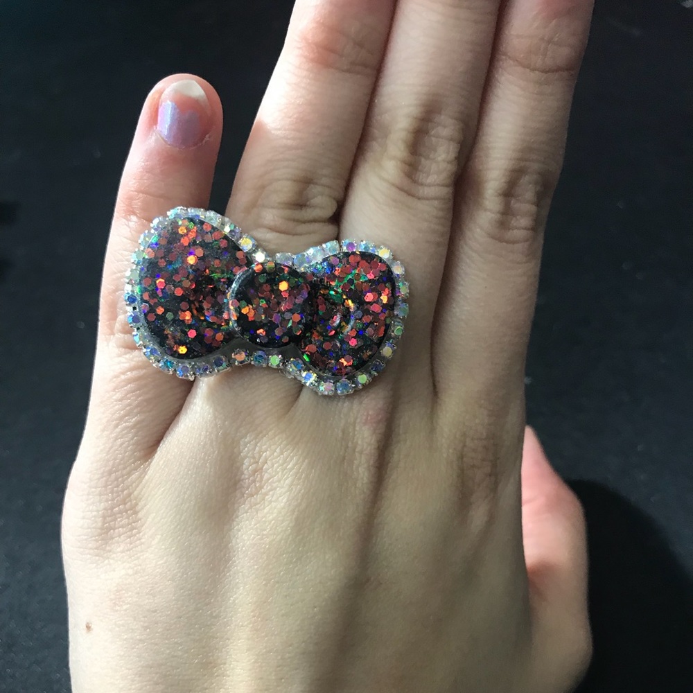 Pave Chameleon Ruby Glitter Hello Kitty Ring