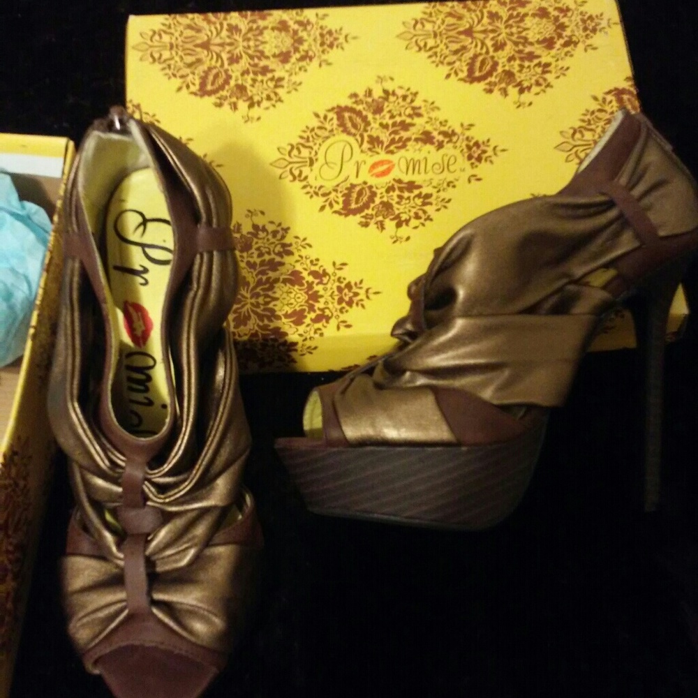 Promise bronze platform stiletto heels