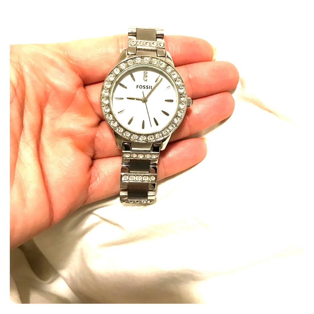 Fossil watch. Silver with stone detail.