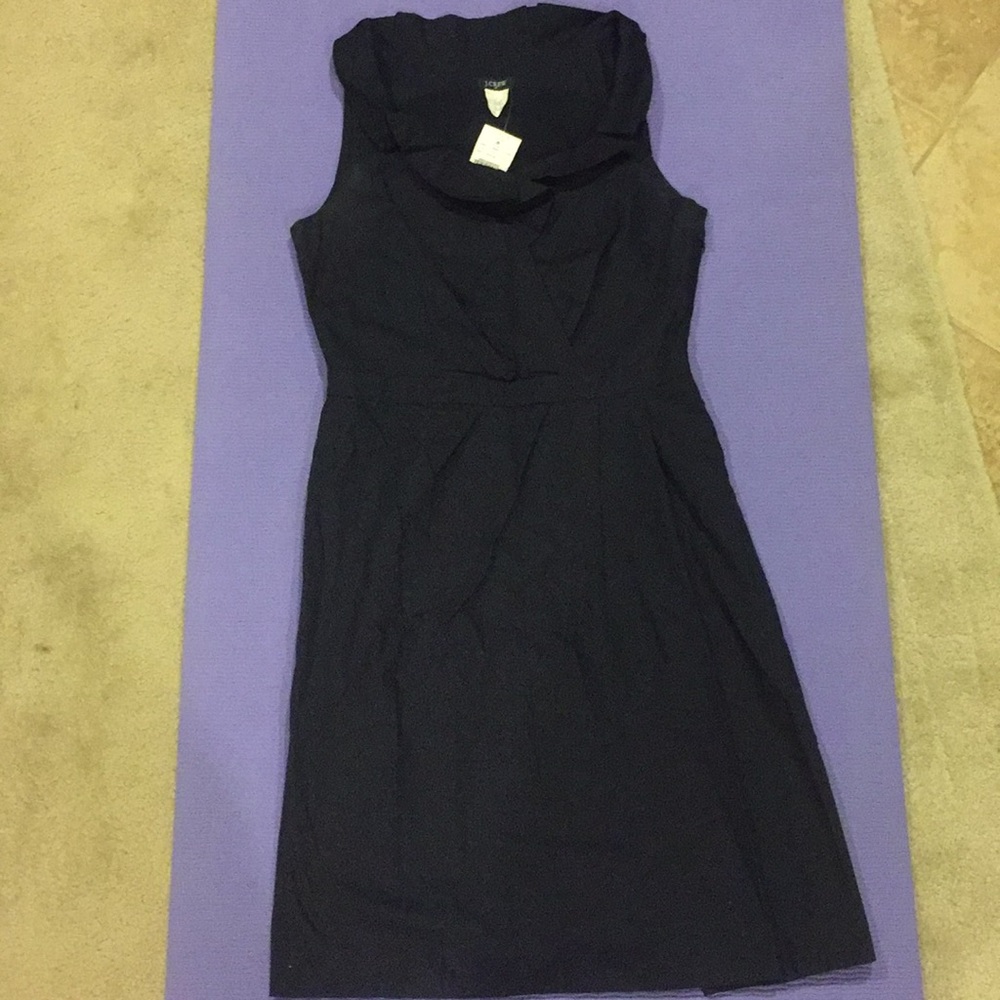 Navy blue ruffle neck dress