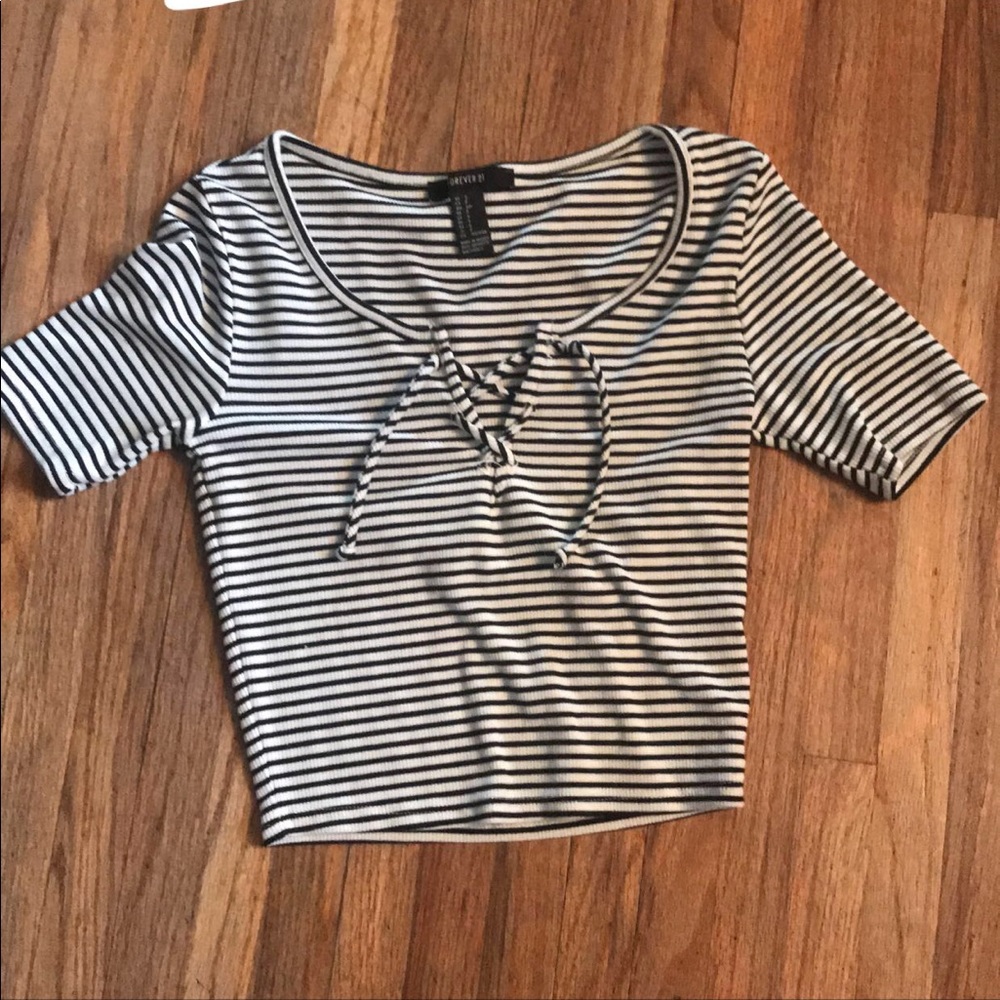 Forever 21 striped lace up shirt