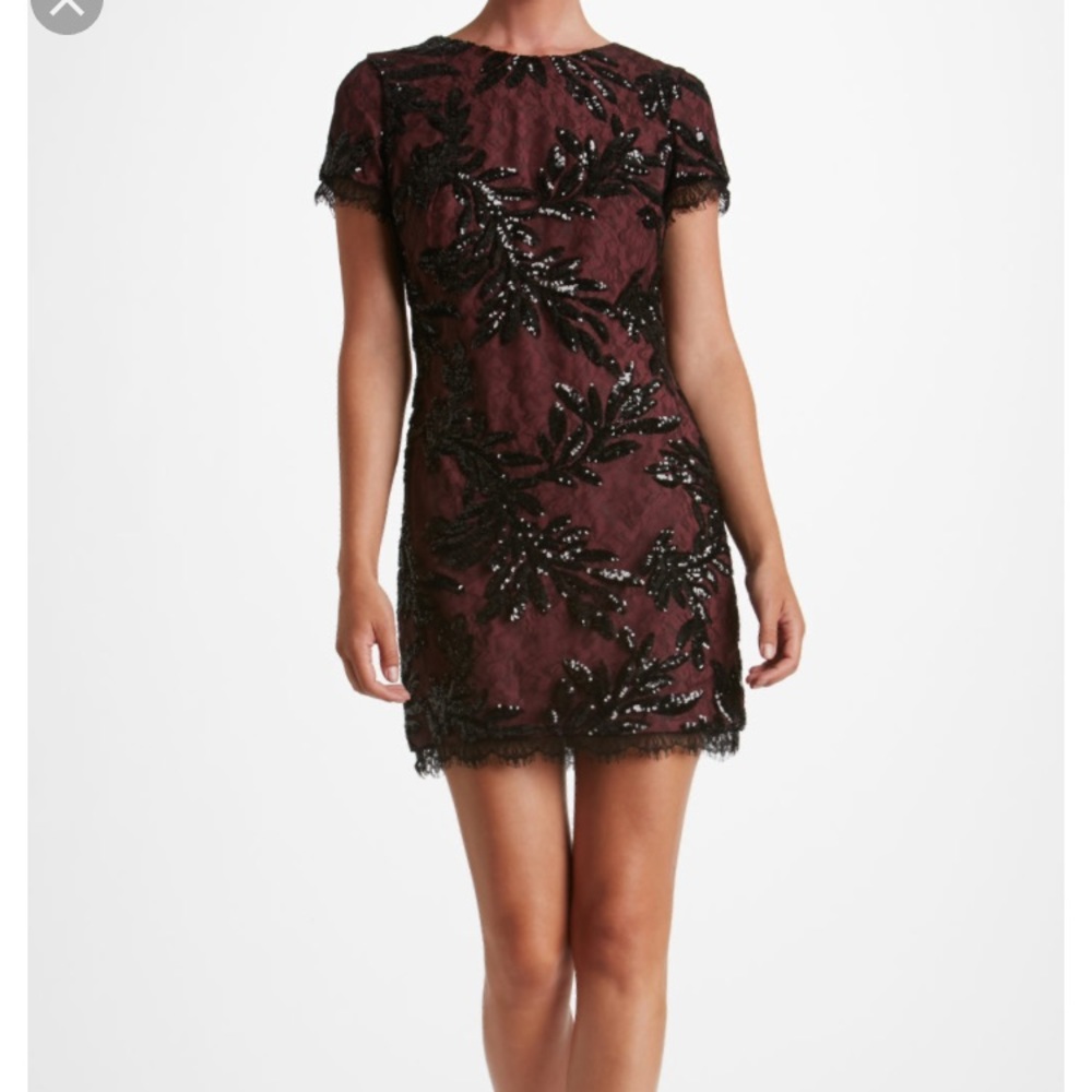 Lace & Sequin Mini Sheath Dress