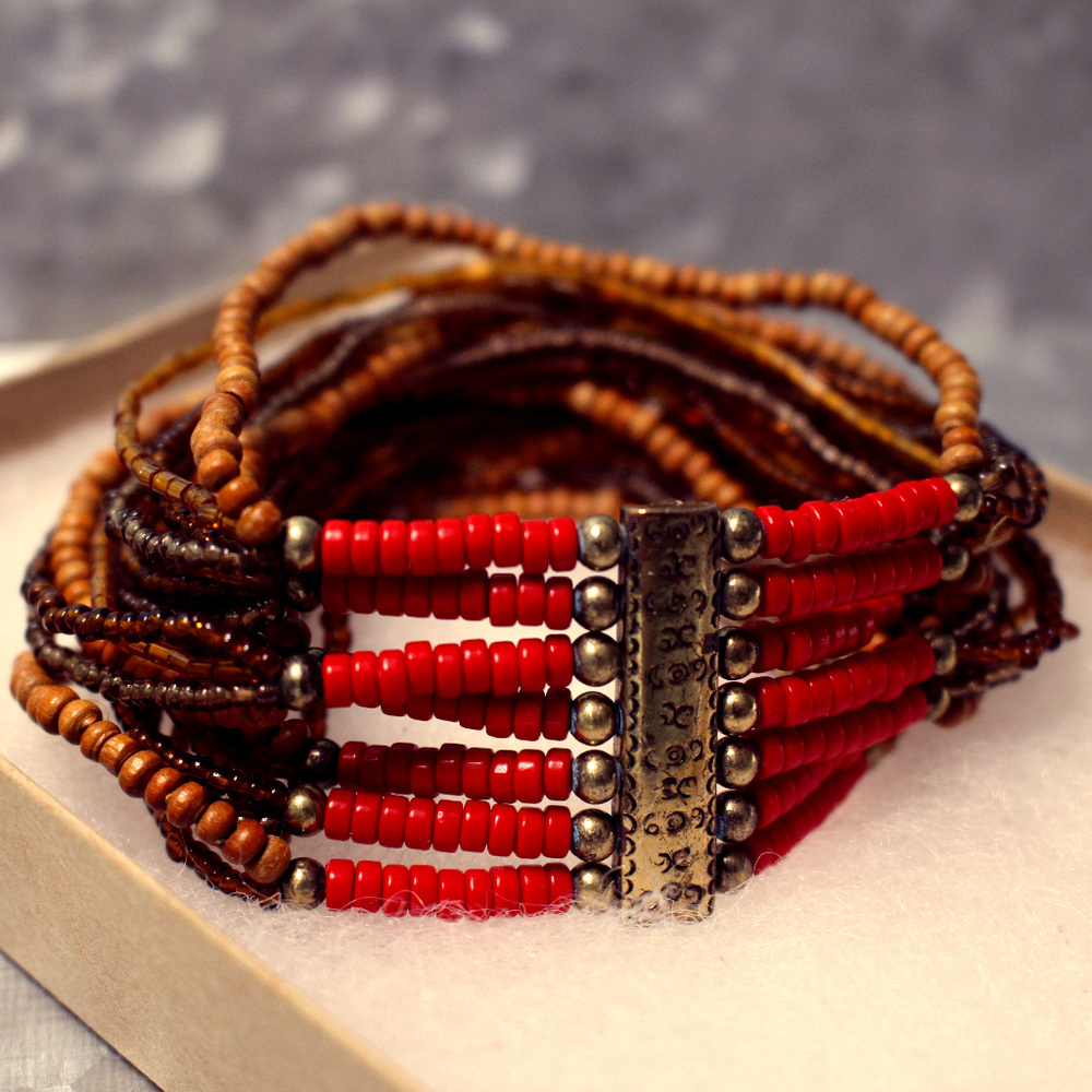 Brown and Red Beaded Bracelet