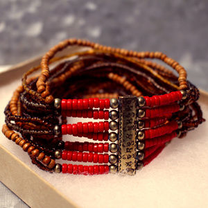 Brown and Red Beaded Bracelet