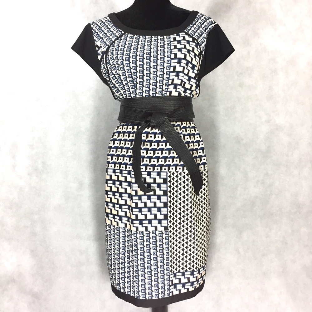 Dorothy Perkins Black/Blue/Tan Geo Printed Sheath