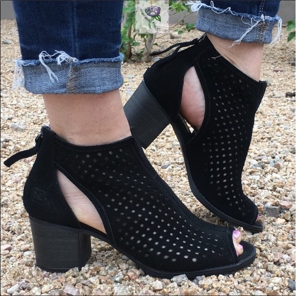 Tessa Split Suede Peep Toe Booties 
