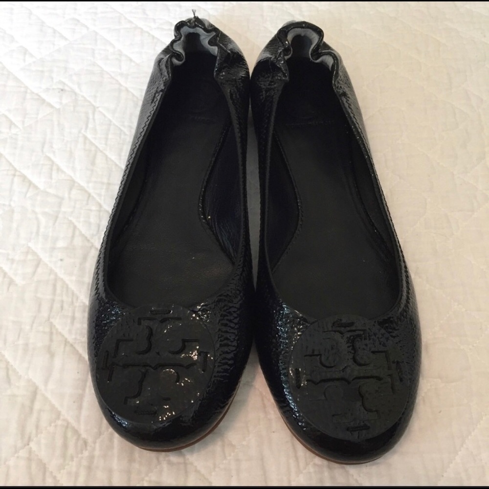 Tory Burch Navy Blue Patent Leather Reva Flats