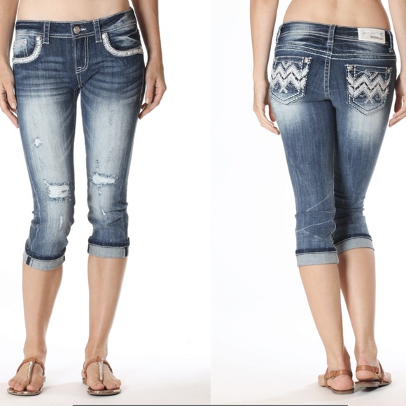 NWT GRACE IN LA JEANS Chevron Cropped Capri Jean - Picture 2 of 8