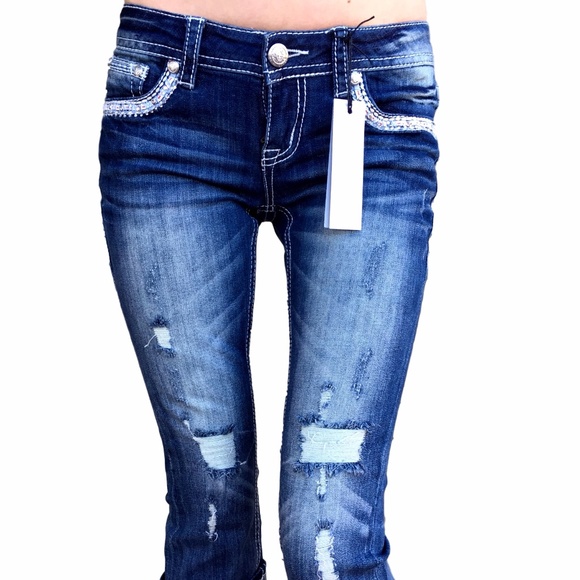 NWT GRACE IN LA JEANS Chevron Cropped Capri Jean - Picture 3 of 8