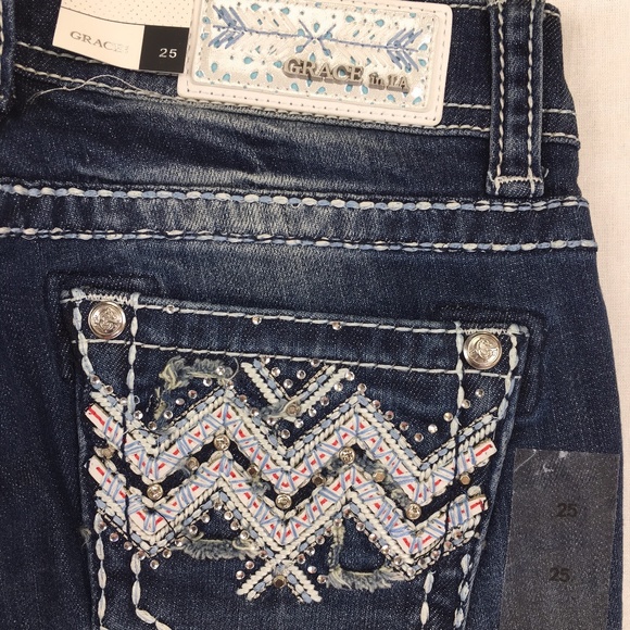 NWT GRACE IN LA JEANS Chevron Cropped Capri Jean - Picture 8 of 8