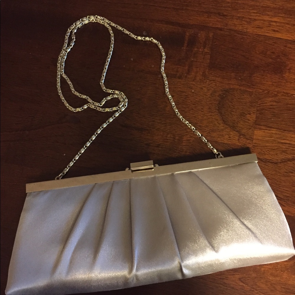 Mariell Silver Satin Evening Prom Bag