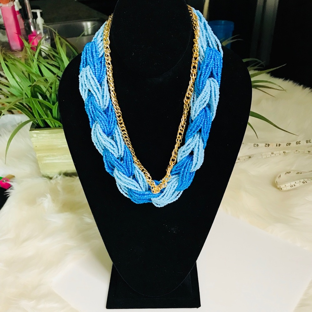 Blue and Gold Rope Necklace With Gold Chain - Picture 2 of 4