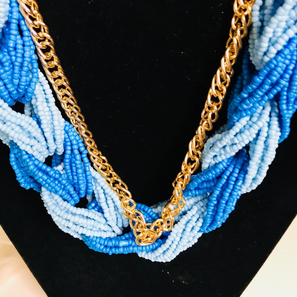 Blue and Gold Rope Necklace With Gold Chain - Picture 4 of 4