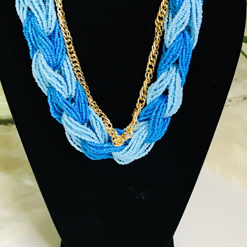 Blue and Gold Rope Necklace With Gold Chain