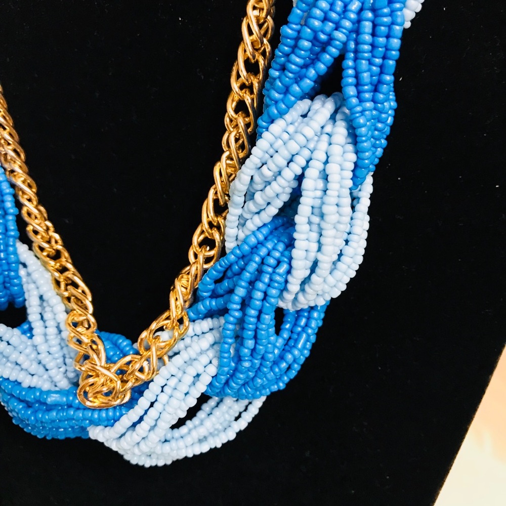 Blue and Gold Rope Necklace With Gold Chain - Picture 3 of 4