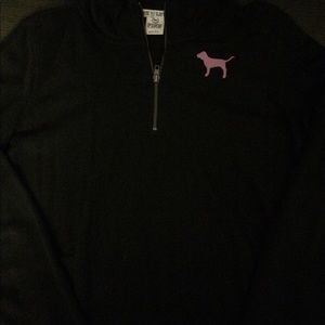 PINK: Black 3/4 Zip Up Turtle Neck Sweater - Large
