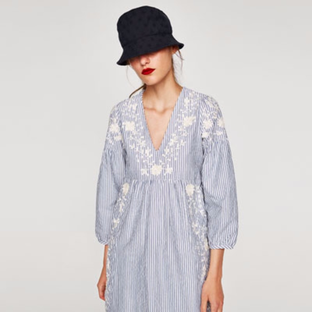 ZARA V-Neck Midi Dress, Pinstripe, Boho Sz XS
